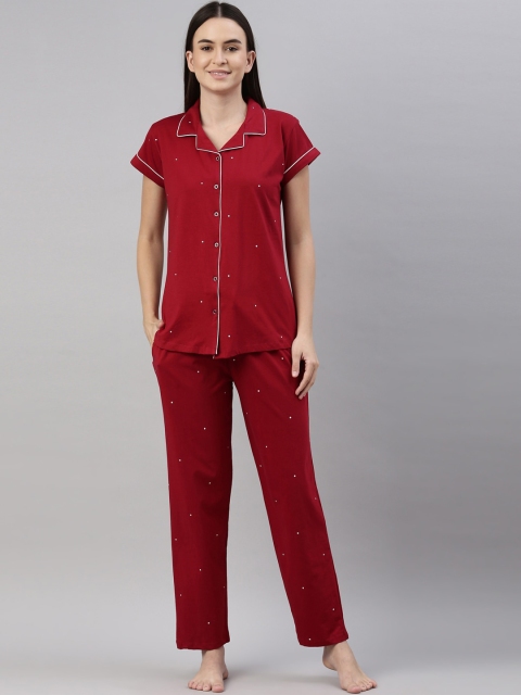 

GOLDSTROMS Women Red & White Printed Night suit