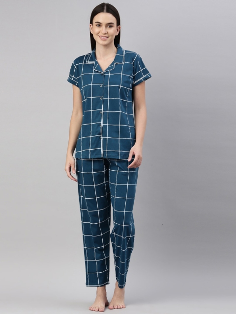 

GOLDSTROMS Women Blue & White Checked Night suit