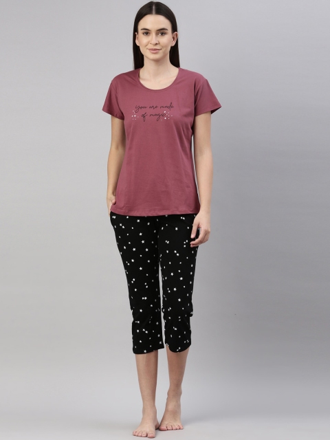 

GOLDSTROMS Women Magenta & Black Printed Night suit