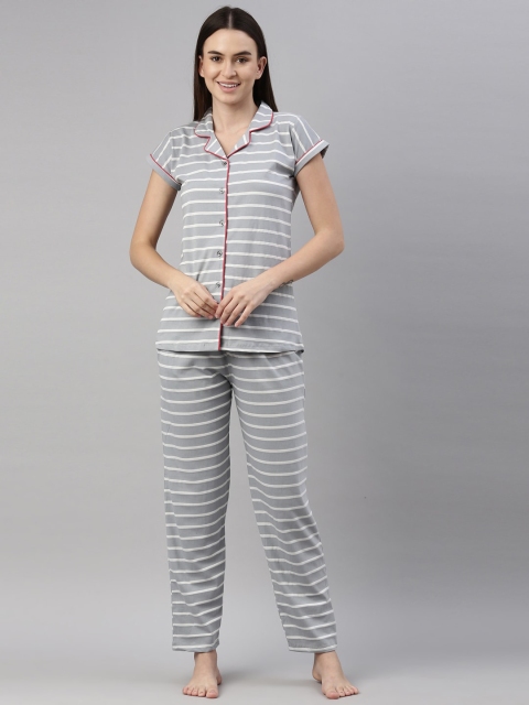 

GOLDSTROMS Women Grey & White Striped Night Suit