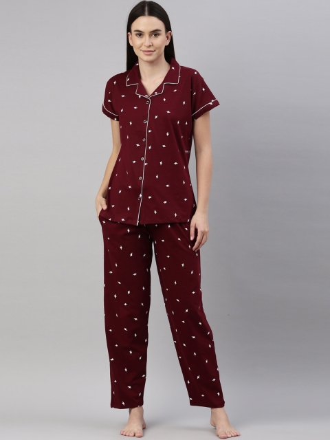 

GOLDSTROMS Women Maroon & White Printed Night suit