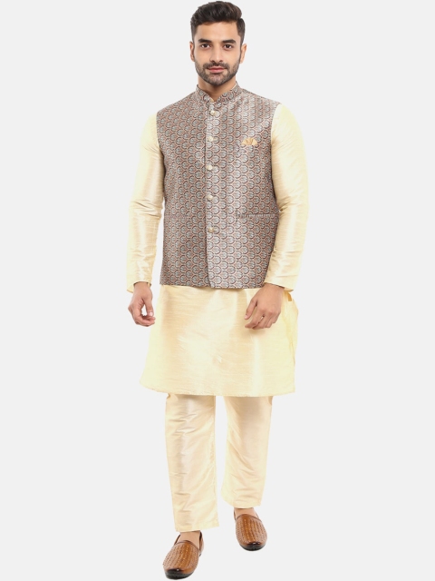 

V-Mart Men Beige Layered Pure Cotton Kurta with Dhoti Pants