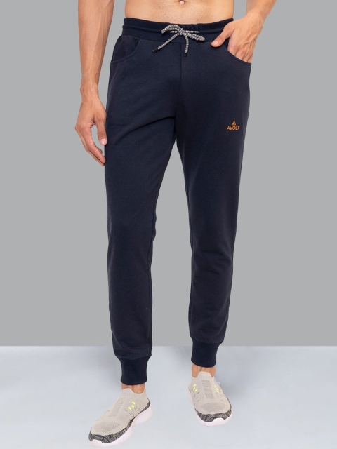 

AVOLT Men Navy Blue Solid Cotton Slim-Fit Joggers