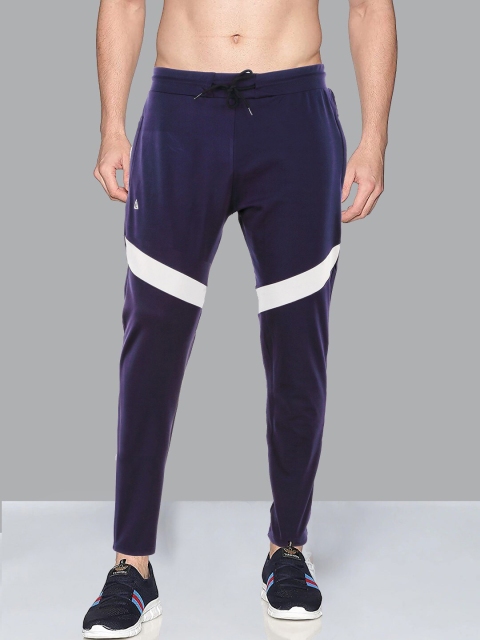 

AVOLT Men Navy Blue & White Solid Slim Fit Cotton Trackpants