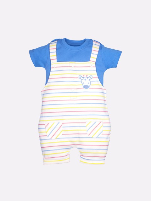 

BABY GO Infant Boys Blue & White Striped Pure Cotton Dungaree