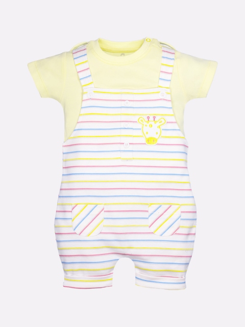 

BABY GO Boys Yellow & White Striped Dungarees With T-Shirt