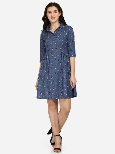 

Anaita Blue & White Floral Crepe Fit & Flare Dress
