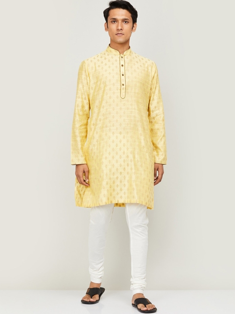 

Melange by Lifestyle Men Yellow & White Ethnic Motifs Kurta with Churidar