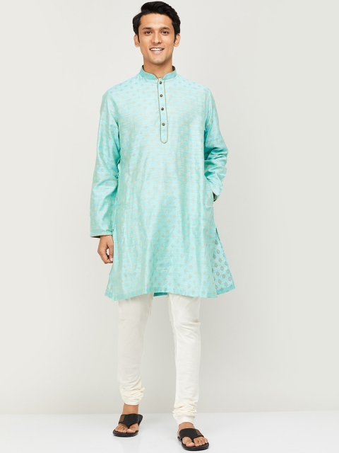 

Melange by Lifestyle Men Turquoise Blue & White Ethnic Motifs Kurta with Churidar