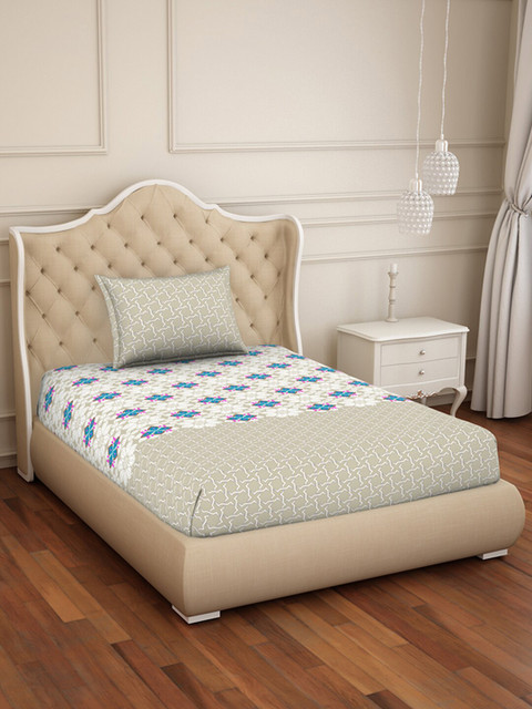 

Welspun Taupe & White Floral 144 TC Single Bedsheet with 1 Pillow Covers