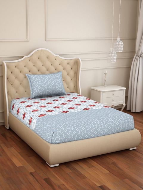 

Welspun Blue & White 144 TC Pure Cotton Single Bedsheet with 1 Pillow Covers