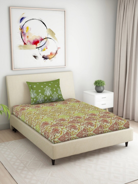 

Welspun Green & Maroon Geometric 104 TC Pure Cotton Single Bedsheet with 1 Pillow Covers