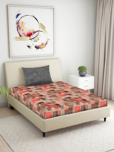 

Welspun Red & Peach-Coloured Geometric 104 TC Single Bedsheet with 1 Pillow Covers