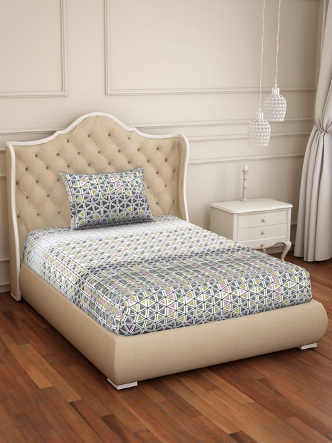 

Welspun Grey & White 144 TC Pure Cotton Single Bedsheet with 1 Pillow Covers