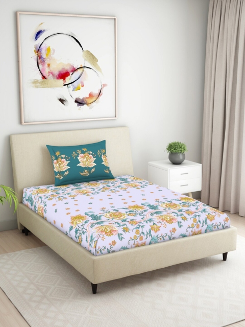 

Welspun Violet & White Floral 104 TC Single Bedsheet with 1 Pillow Covers