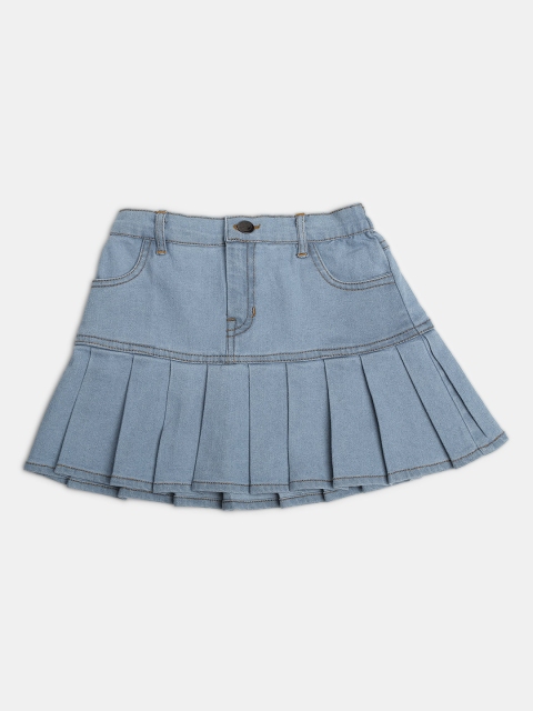 

MONTREZ Girls Light-Blue Washed A-Line Above Knee-Length Denim Skirt