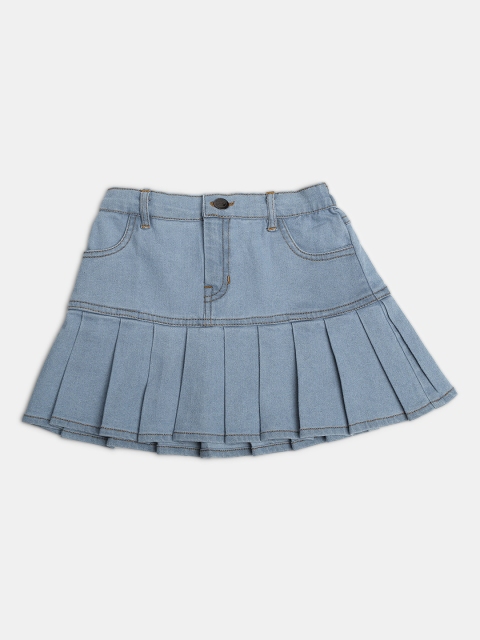 

MONTREZ Girls Blue Solid Cotton Denim Skirts