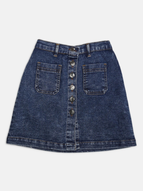 

MONTREZ Girls Blue Washed Wrap Knee-Length Denim Skirt