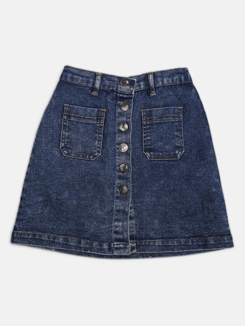 

MONTREZ Girls Blue Washed Denim Knee Length A-Line Skirts