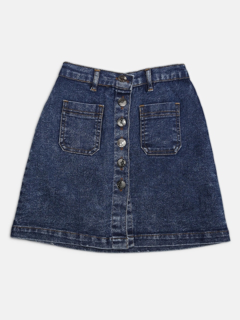 

MONTREZ Girls Blue Solid Denim A-Line Skirts