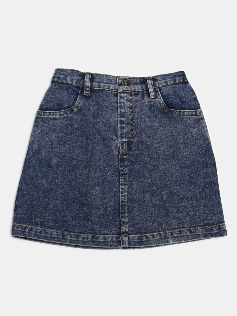 

MONTREZ Girls Grey Solid A-Line Denim Mini Skirts