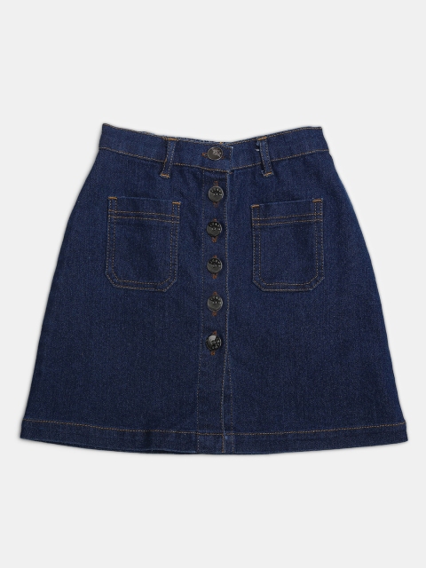 

MONTREZ Girls Blue Washed Denim Mini-Length A-Line Skirts