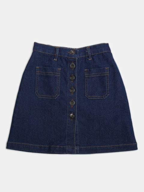 

MONTREZ Girls Blue Solid Denim Skirts