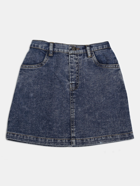 

MONTREZ Girls Grey Washed Denim Knee Length A-Line Skirts