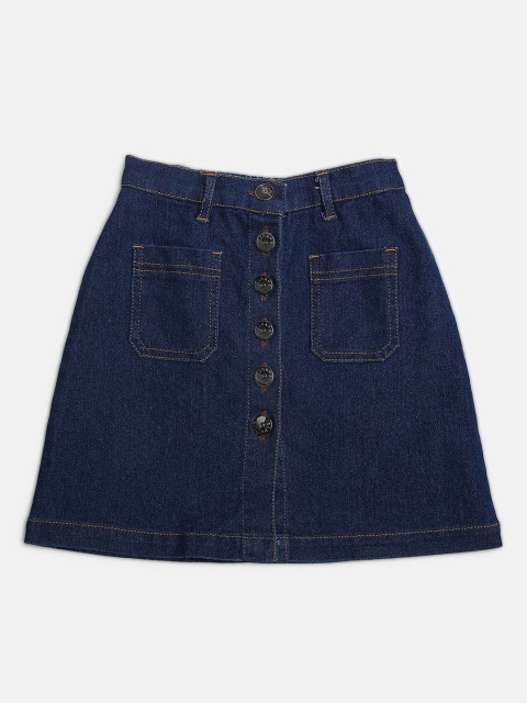 

MONTREZ Girls Blue Washed Denim Knee Length A-Line Skirts