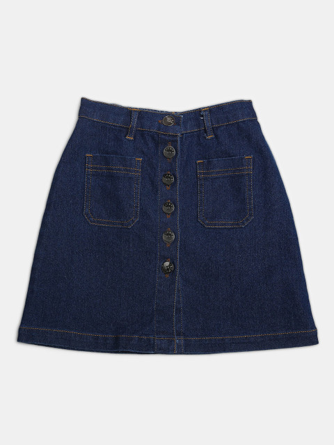 

MONTREZ Girls Blue Solid Denim A-Line Skirts