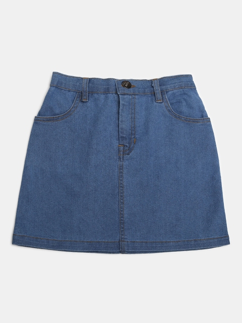 

MONTREZ Girls Blue Solid Washed Denim Mini Skirt