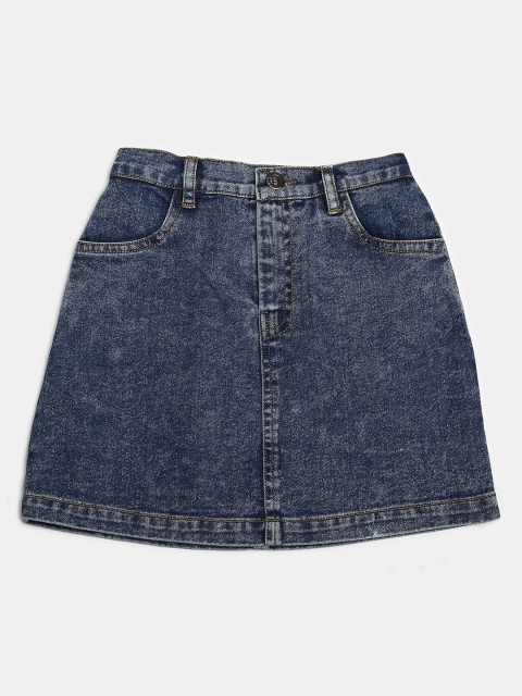 

MONTREZ Girls Grey Washed Denim A-Line Skirt