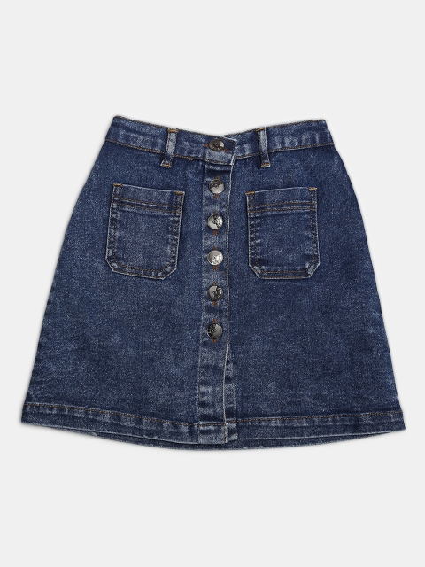 

MONTREZ Girls Blue Solid A-Line Mini Denim Skirts