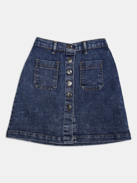 

MONTREZ Girls Blue Solid Denim Skirts
