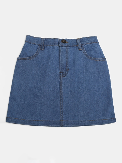 

MONTREZ Girls Blue Washed Denim Knee Length A-Line Skirts