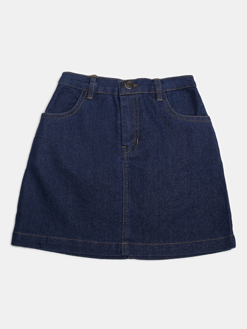 

MONTREZ Girls Blue Solid Denim A-Line Skirts