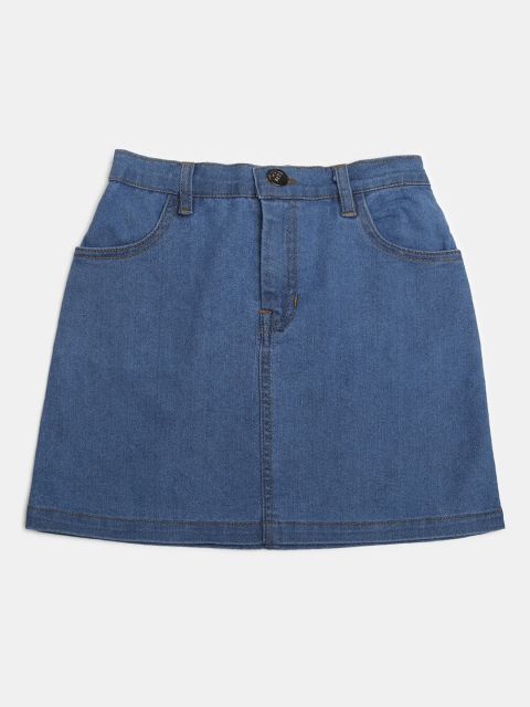 

MONTREZ Girls Blue Solid Denim Mini A-Line Skirt