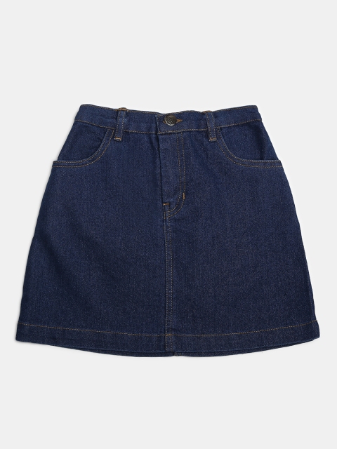 

MONTREZ Girls Blue Solid Denim A-Line Mini Skirts