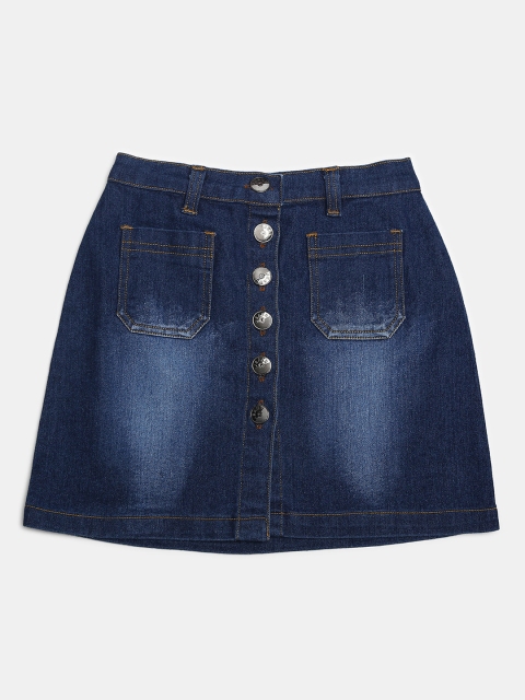 

MONTREZ Girls Blue Solid Denim Mini A-Line Skirt