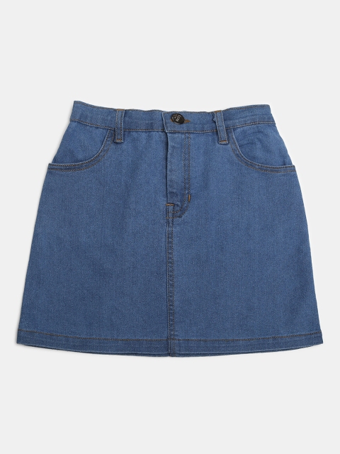 

MONTREZ Girls Blue Washed Denim Mini Length A-Line Skirts