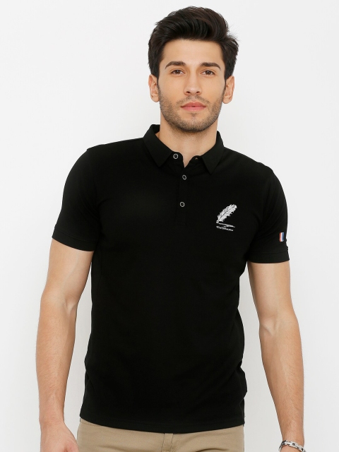 

Rex Straut Jeans Men Black Polo Collar Applique Slim Fit T-shirt