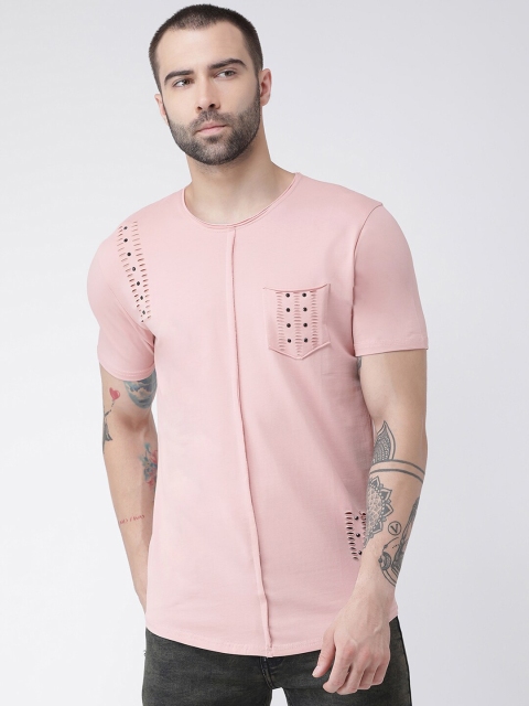 

Rex Straut Jeans Men Pink Henley Neck Slim Fit T-shirt