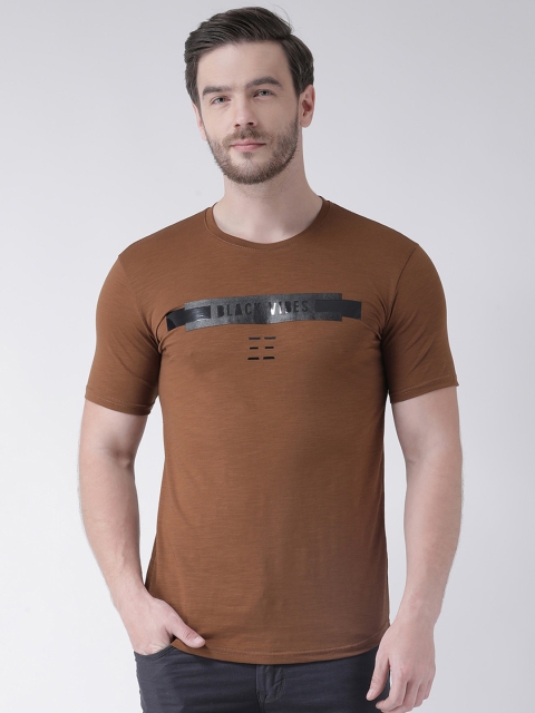 

Rex Straut Jeans Men Brown Typography Printed Applique Slim Fit T-shirt