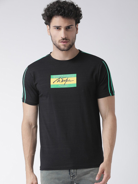 

Rex Straut Jeans Men Black Typography Printed Applique Slim Fit T-shirt
