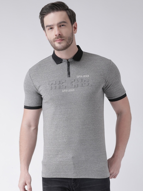 

Rex Straut Jeans Men Grey Typography Printed Polo Collar Slim Fit T-shirt