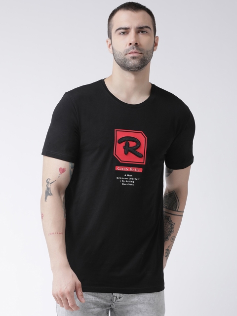 

Rex Straut Jeans Men Black Typography Printed Applique Slim Fit T-shirt