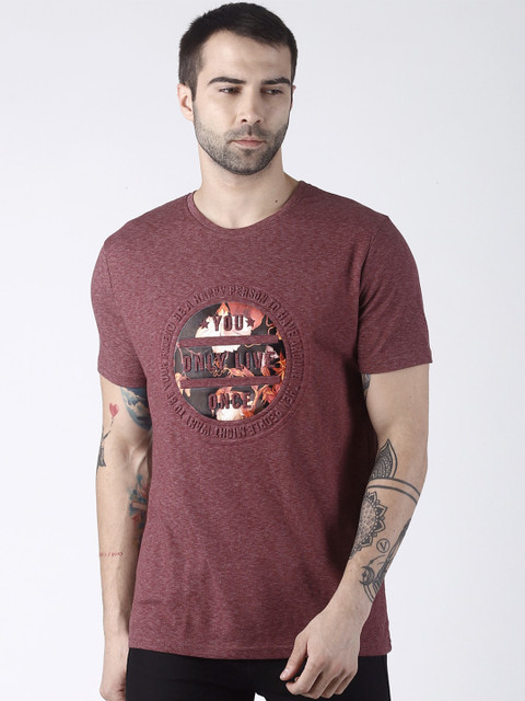 

Rex Straut Jeans Men Maroon Printed Applique Slim Fit T-shirt