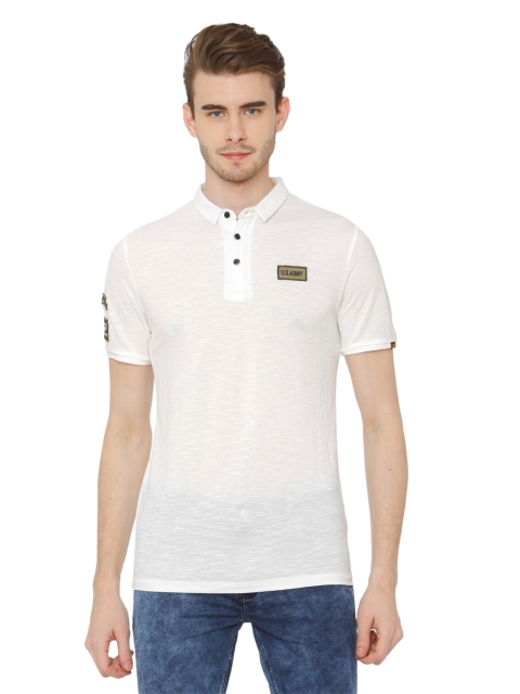 

Rex Straut Jeans Men White Henley Neck Applique Slim Fit T-shirt