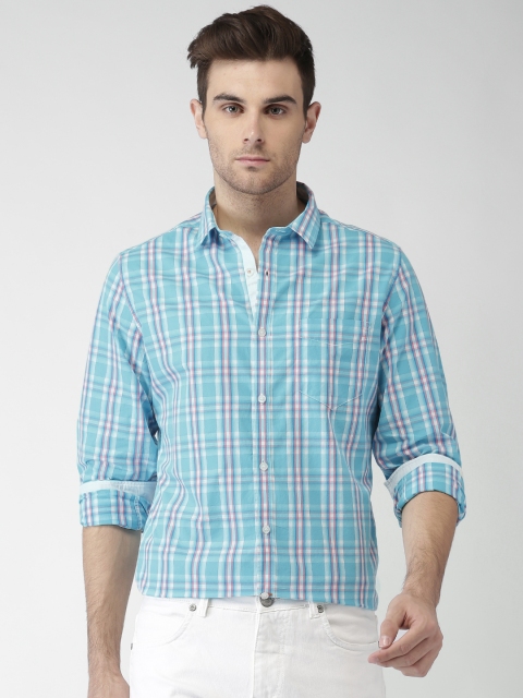 

Mast & Harbour Men Blue Regular Fit Checked Casual Shirt