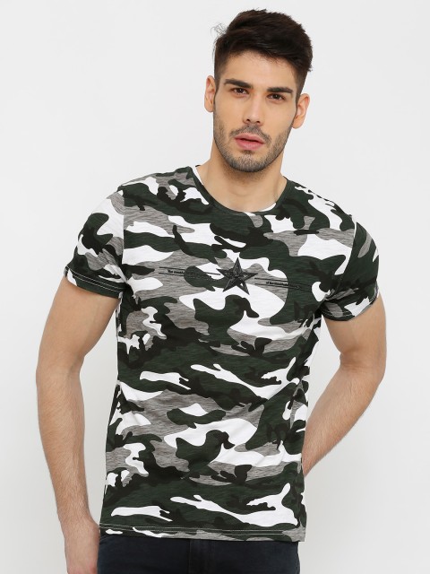 

Rex Straut Jeans Men Green Camouflage Printed Slim Fit T-shirt